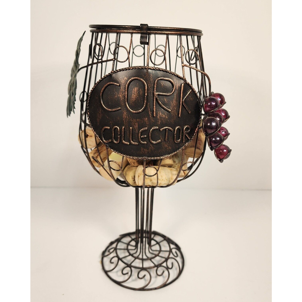 Wire Wine Glass Shaped Wine Cork Cage Display Holder 12" Tall Decorative (11)